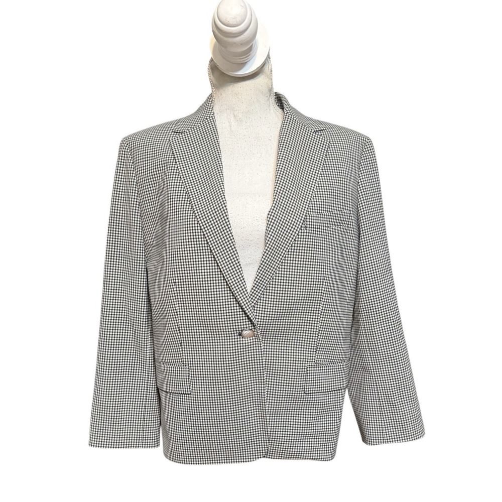 THEORY CL Slim Jacket Blazer Tailor Check Gingham Black White 1-Button Sz 14